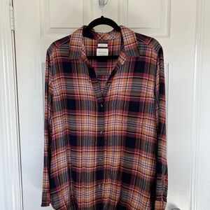 American Eagle Ahh-mazingly soft plaid  Button-Front Shirt — Rust, Navy & Cream
